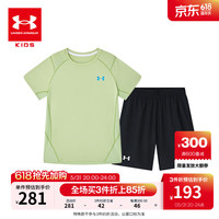 安德玛（Under Armour）男大童短袖T恤梭织短裤套装243120537&242123176 浅绿T黑裤 160cm