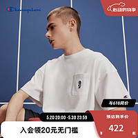 Champion冠军短袖t恤男2024夏季口袋刺绣纯棉运动灰色上衣女 白色 M