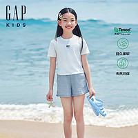 GAP女童2024夏季兰精天丝蝴蝶结花苞牛仔裤儿童装短裤545556  130cm(8-9岁)亚洲尺码