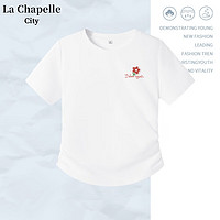 La Chapelle City 拉夏贝尔抽褶正肩紧身短袖T恤女夏季2024年新款简约运动风半袖 白-太阳小花K S