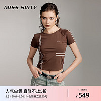 MISS SIXTY2024夏季短袖T恤女撞色条纹简约休闲百搭圆领修身 棕色 XS