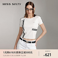 MISS SIXTY2024夏季短袖T恤女撞色条纹简约休闲百搭圆领修身 白色 XS