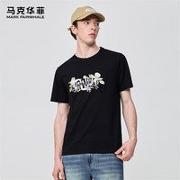 马克华菲花卉印花短袖T恤男2024春夏字母潮流透气舒适男士半袖T恤 001黑色 L