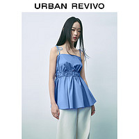 URBAN REVIVO UR2024夏季女装小众设计感褶皱绑带气质吊带衫UWU240023 蓝色 L