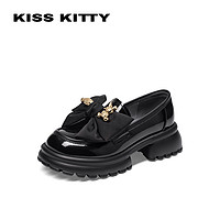 88VIP：Kiss Kitty KISSKITTY2024春粗跟英伦风小皮鞋蝴蝶结一脚蹬鞋厚底乐福鞋