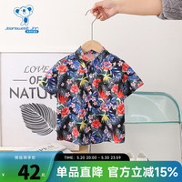 真维斯童装2024夏季新款 男童时尚休闲翻领短袖花衬衫上衣GD 黑色2010 1