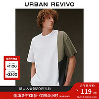 URBAN REVIVO UR2024春季男装时髦设计感撞色拼接圆领短袖T恤UML440021 本白 S