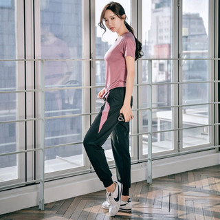 朵梵蓮运动套装女夏季季宽松显瘦瑜伽服女套装长袖房跑步服透气 【3件套】紫红色短袖+紫红长裤+内衣 S 85-103斤