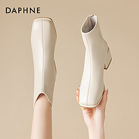 DAPHNE 达芙妮 瘦瘦靴新款夏季靴子女高帮百搭真皮洋气高级短靴子粗跟时尚