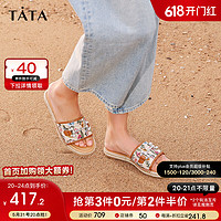 他她（TATA）2024夏时尚潮流一字拖鞋女7SW10BT4 杏/棕 38