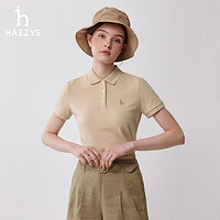 HAZZYS 哈吉斯 polo衫t恤女2024夏季黑色气质体恤休闲短袖翻领上衣