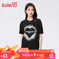 Baleno 班尼路 2023夏季简约休闲阿童木女装心形印花圆领短袖T恤 001A碳黑 S