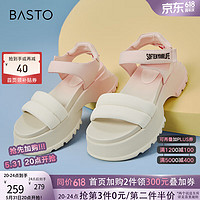 BASTO 百思图 24夏季浅时尚运动休闲老爹运动凉厚底女凉鞋WIB14BL4 米白/粉 37