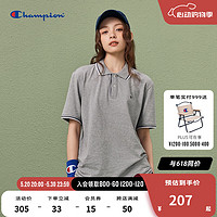 Champion 冠军纯棉短袖T恤24夏季美式复古刺绣POLO领上衣 灰色 XL