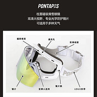 PONTAPES 日本滑雪镜柱面磁吸滑雪护目眼镜防风防雾大视野可卡近视