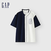 Gap 盖璞 男女装2024夏季撞色拼接印花logo短袖卫衣宽松开衫 496384 海军蓝 XXXL