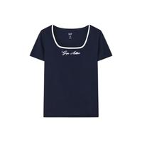 Gap 盖璞 女装2024夏季弹力罗纹撞色U领短袖T恤修身显瘦上衣 465251
