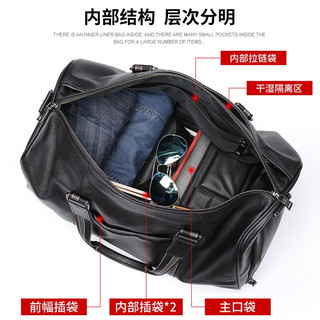 斯维森之星真皮旅行包男手提旅游袋大容量出差行李包头层牛皮运动包干湿分离 2098#真皮黑色大号【干湿分离+鞋仓】