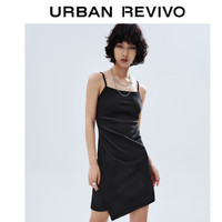 URBAN REVIVO 女装潮流不规则下摆收褶吊带连衣裙UWV740053 正黑 XS