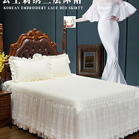 好梦连连 轻奢床单床裙纯棉床罩白色蕾丝欧式夹棉全棉四季通用床盖