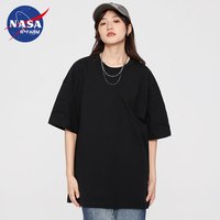 NASAR-FARM重磅210g纯棉纯色T恤夏季男女同款落肩圆领厚实打底衫内搭短袖 黑色 S