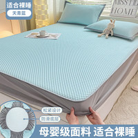 雅鹿冰丝豆豆凉席床笠单件1.8m可水洗夏凉席软席子儿童夏季空调席床单 床笠款-天青蓝【凉感豆豆】 200*220cm三件套【A类母婴标准】