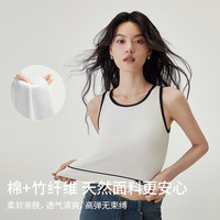 PUNLIEN 半练 工字背心女内搭打底外穿文胸一体带胸垫瑜伽运动短款无袖上衣 生巧黑 S