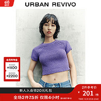 UR2024夏季女装甜美解构镂空绑带短袖针织衫UWL940074 紫色 L