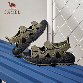 骆驼（CAMEL）男士凉鞋透气休闲运动户外魔术贴沙滩鞋 G14M074662 绿色 43 