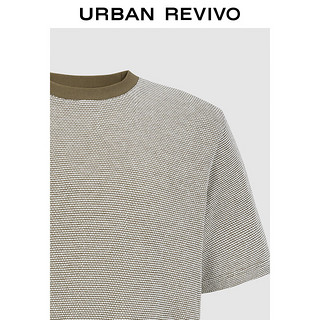 URBAN REVIVO 男装都市休闲质感提花撞色圆领T恤衫UU440050 卡其棕 M