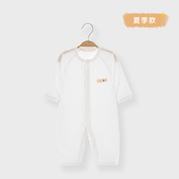 Joyncleon 婧麒 婴儿衣服夏季薄款新生宝宝提花连体衣纯棉空调服爬服夏装长袖 小鲸鱼白 66cm