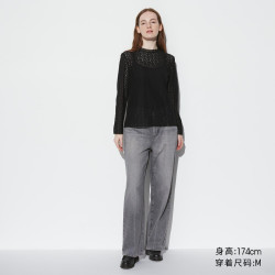 uniqlo优衣库女装蕾丝衬衫长袖衬衣上衣镂空设计467803