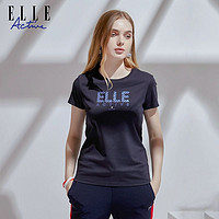 ELLE Active 新款夏季短袖t恤女宽松纯棉休闲白色修身体恤印花上衣