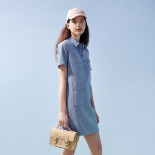 TEENIE WEENIE 连衣裙女学院风翻领直筒A字裙子小熊