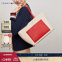 TOMMY HILFIGER24早秋女装休闲通勤满印大容量手提单肩托特包16706 红白撞色0KP OS