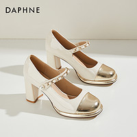 DAPHNE 達芙妮 新款小香風法式瑪麗珍鞋女夏季拼色粗跟單鞋百搭氣質高跟鞋