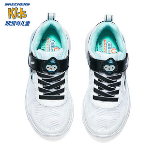 Skechers斯凯奇男童春夏闪灯鞋时尚网面透气休闲运动鞋407114L 白色/蓝色/WBL 32码