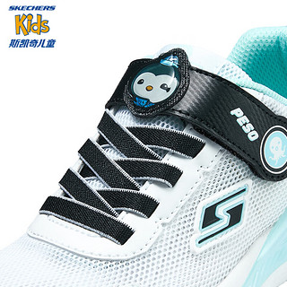 Skechers斯凯奇男童春夏闪灯鞋时尚网面透气休闲运动鞋407114L 白色/蓝色/WBL 32码