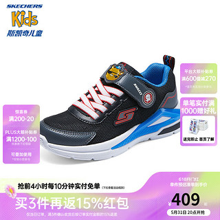 Skechers斯凯奇男童春夏闪灯鞋时尚网面透气休闲运动鞋407114L 黑色/蓝色/BKBL 36码