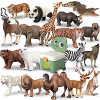 MECHILE 瑪奇樂 仿真動物模型玩具套裝兒童野生動物園認知大象老虎六一兒童節禮物 動物18件套裝