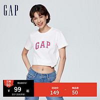 Gap 盖璞 女装春季2024新款LOGO简约圆领撞色印花纯棉短袖T恤402168上衣 白色 165/84A(M)亚洲尺码