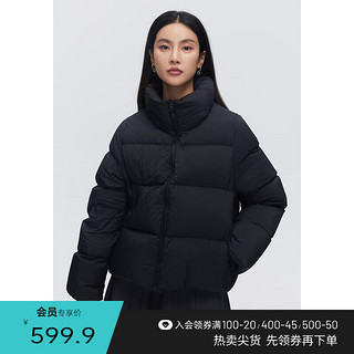 百家好（Basic House）90白鸭绒加厚羽绒服女秋冬保暖通勤百搭简约洋气纯色羽绒外套 黑色 S