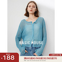 BASIC HOUSE/韩系圆领镂空针织衫女2024夏季纯色小外套 蓝色 S