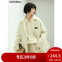 COCOBELLA质感PU标衬衫式轻型棉服女春简约休闲棉衣外套DC35 沙石白 XL