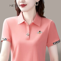 克斯妙KESIMIAO轻奢品牌女装翻领短袖T恤女薄款夏装修身半袖POLO衫 6608款/粉色 2XL (120斤-130斤)