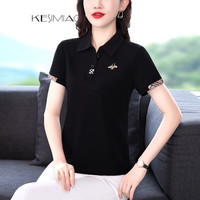 克斯妙KESIMIAO轻奢品牌女装翻领短袖T恤女薄款夏装修身半袖POLO衫 6608款/黑色 M (85斤-98斤)