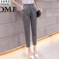 衣品饰卫夏季职场高腰西裤西装裤工装裤正装裤西服裤职业女裤九分裤裤子 灰色 九分裤 XXXL 适合134-140斤 灰色 哔叽料 九分裤