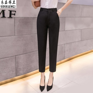 衣品饰卫夏季职场高腰西裤西装裤工装裤正装裤西服裤职业女裤九分裤裤子 黑色   九分裤 XXXL 适合134-140斤
