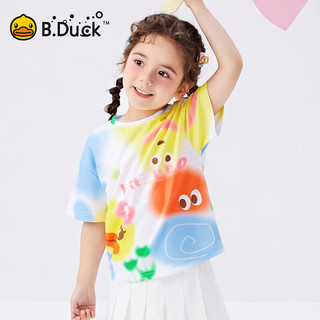 B.Duck【单向导湿】小黄鸭童装女童T恤短袖儿童上衣吸湿速干夏装 白色