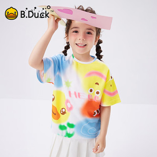 B.Duck【单向导湿】小黄鸭童装女童T恤短袖儿童上衣吸湿速干夏装 白色